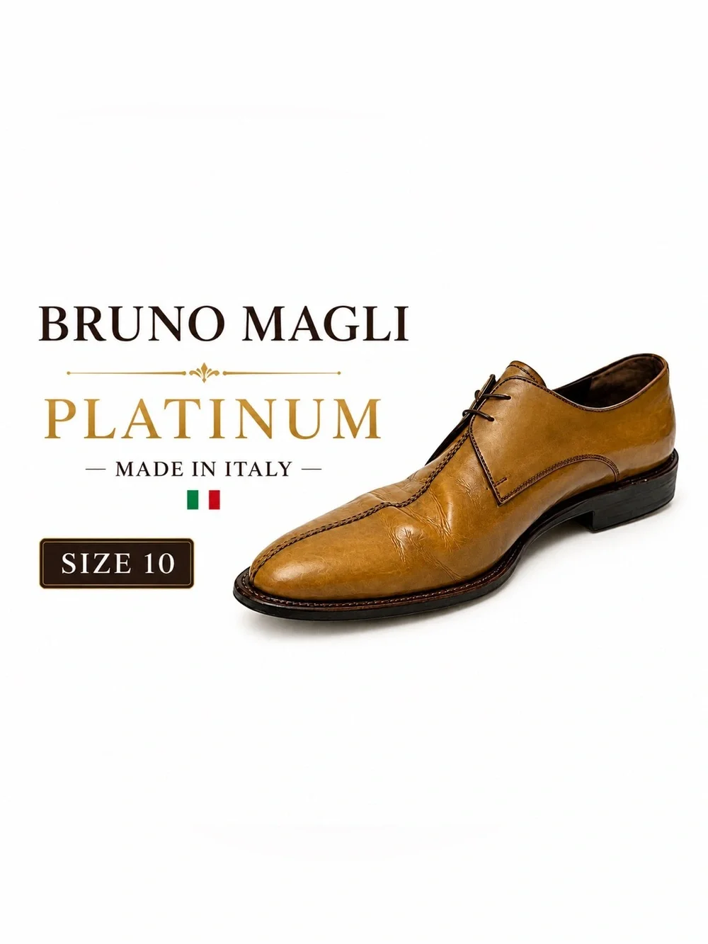 Bruno Magli Platinum Split Toe Tan Italian Leather Oxford Dress Shoes Men 10 M